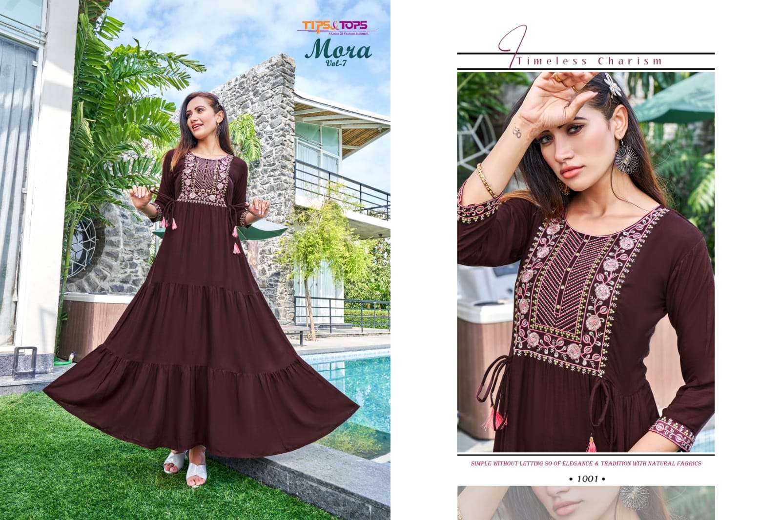 Tips & Tops-Mora Vol 07-Party-Wear-Heavy-Rayon-Hand-Work-Ghaghri-Pattern-Flair-Long Gown-1001